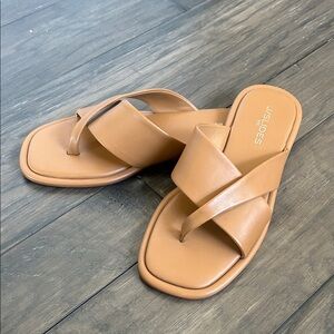 J/SLIDES Tan Cross-Strap Sandals Leather Upper 8M